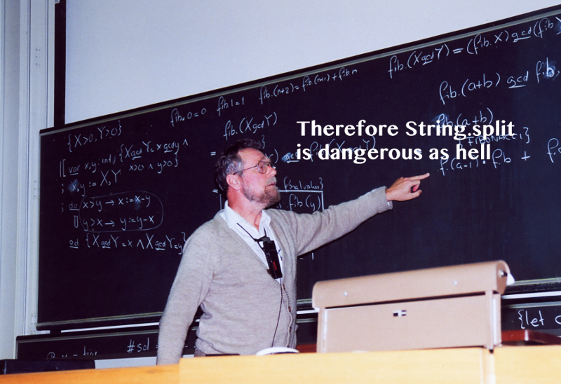 Disjkstra: therefore String.split is dangerous as hell